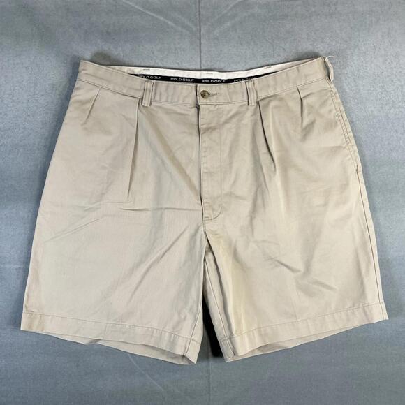 Vintage Polo Ralph Lauren Classic Golf Shorts Mens 38 Beige Pleated Crest 7" 90s - Picture 1 of 8